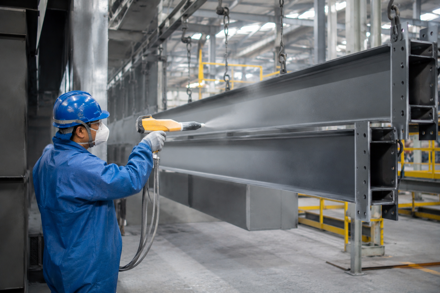 Powder coating steel components