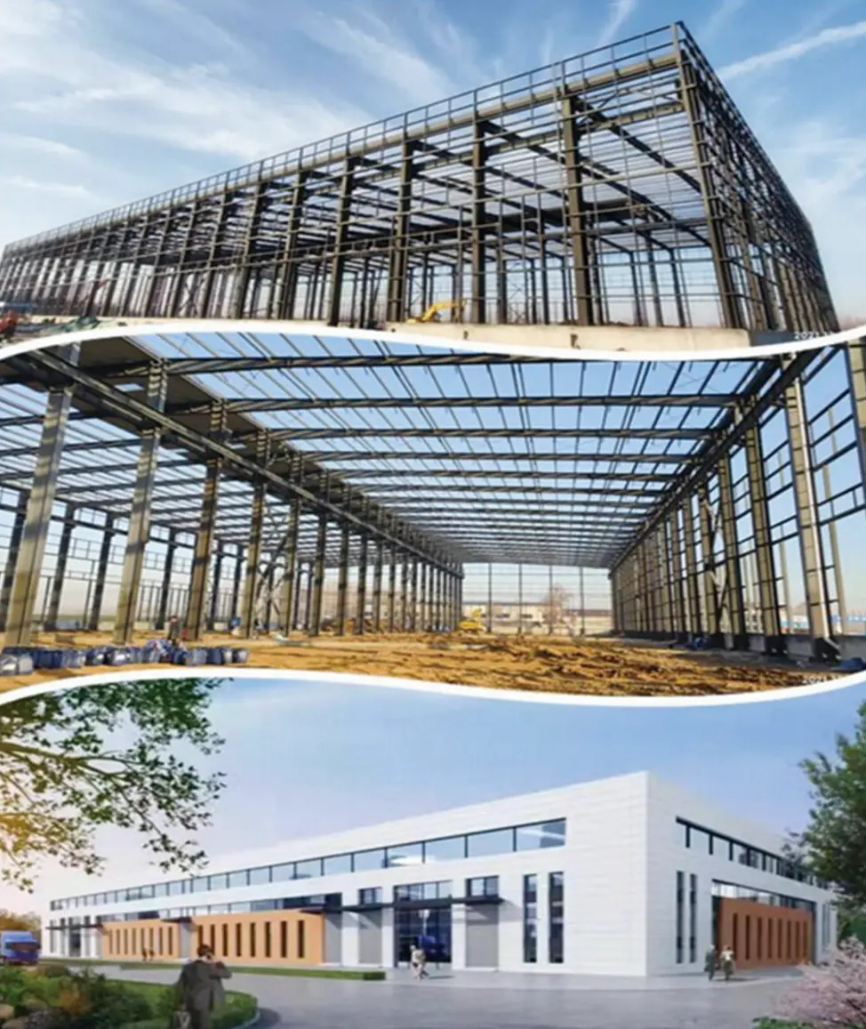 Completed logistics warehouse with structural steel frame and insulated sandwich panel envelope